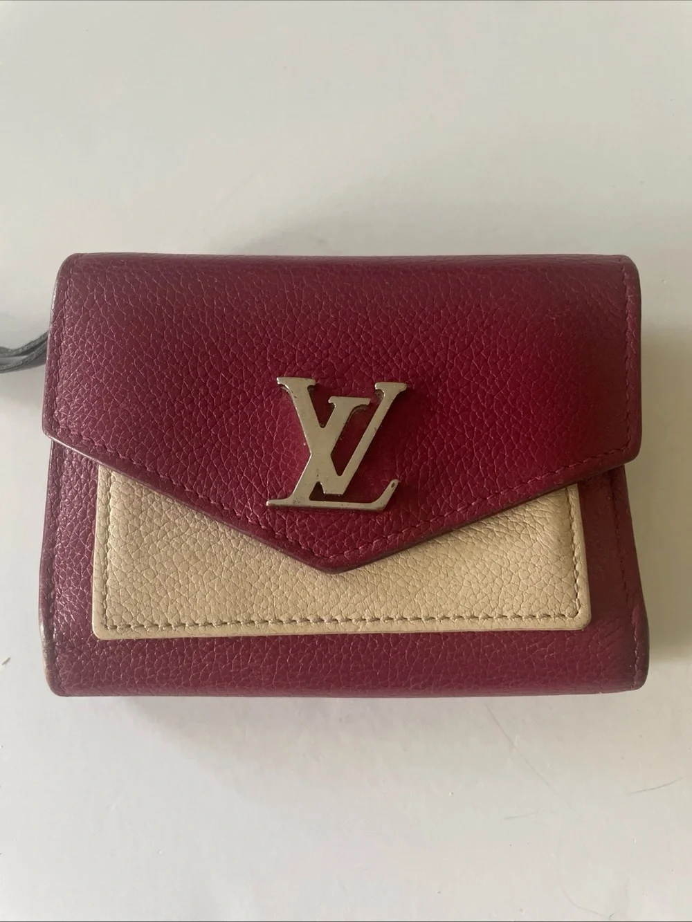 Louis Vuitton Burgundy and Cream Envelope Card Wallet